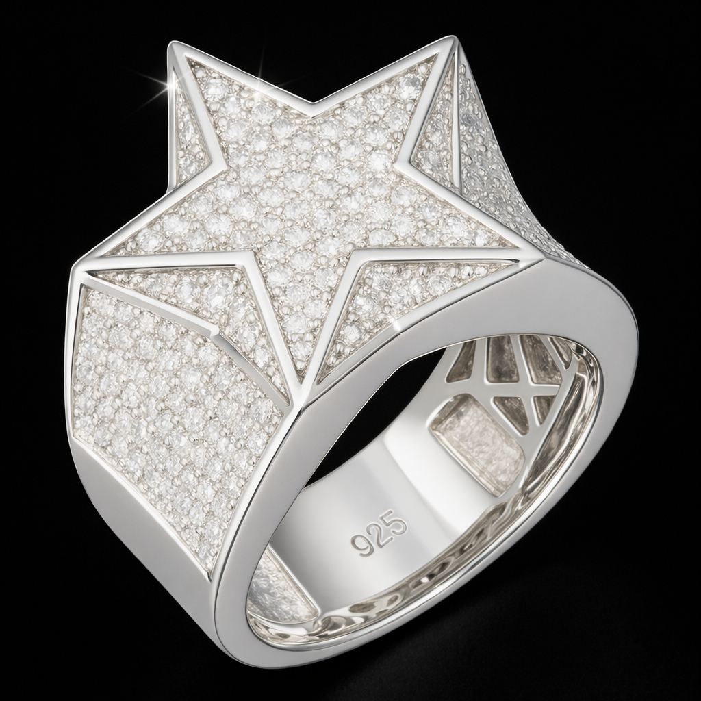 925 Sterling Silver Moissanite Super Star Ring