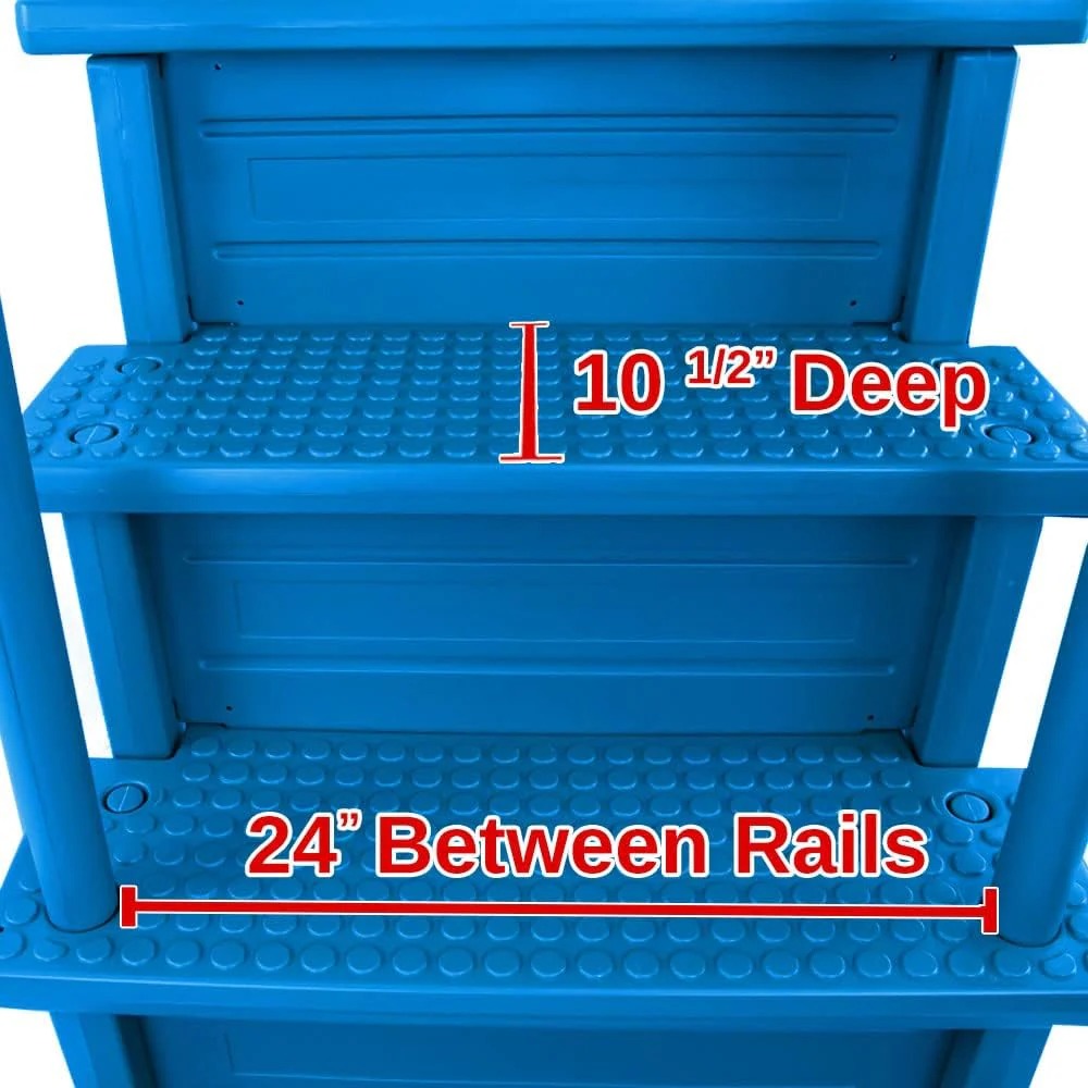 Non-slip pool entrance steps | Gray | Suitable for above-ground pools | Can be installed on patios with a height of 122 to 137 cm | Maximum load capacity 136 kg